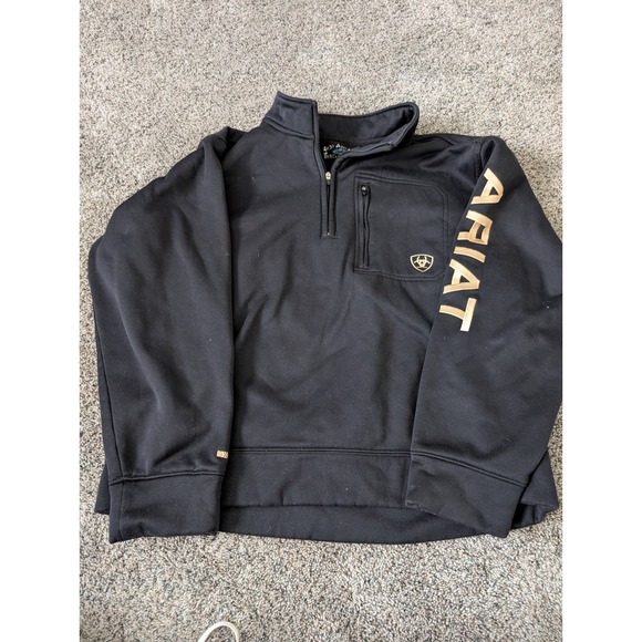 Ariat Tops - Ariat AriatTEK Womens Medium Black Gold Logo Quarter Zip Fleece Pullover Jacket